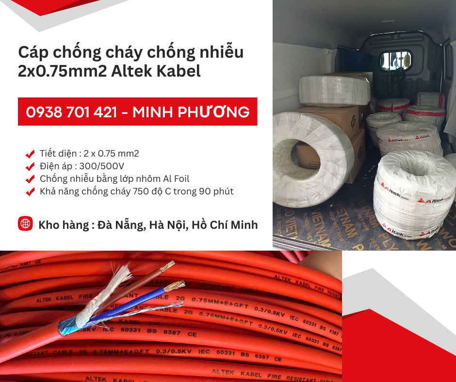 Cáp chống cháy chống nhiễu 2 lõi 0.75mm2 Aktek Kabel Huế, Quãng Ngãi, Bình Định